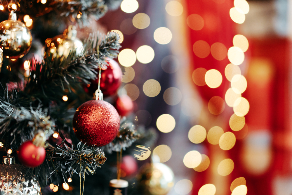 Christmas tree with lights and decorations