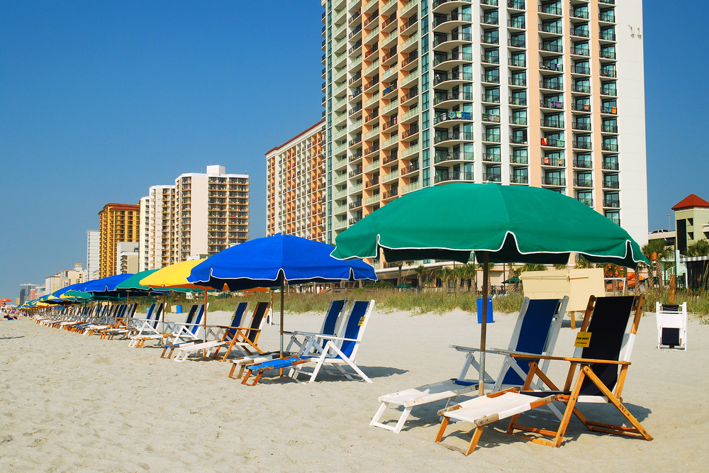 umbrellas and chairs along Myrtle Beach