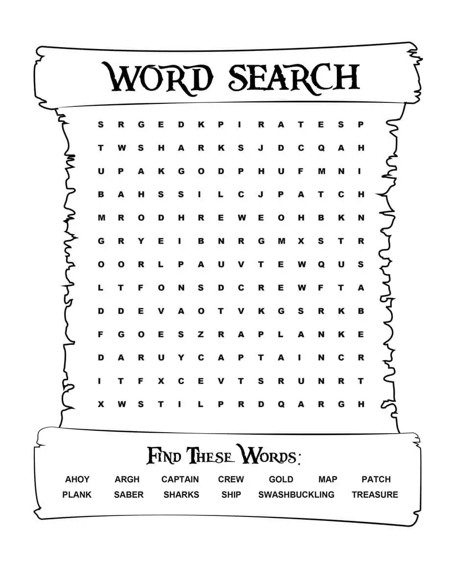 Free Pirates Voyage Activity Sheet - Word Search