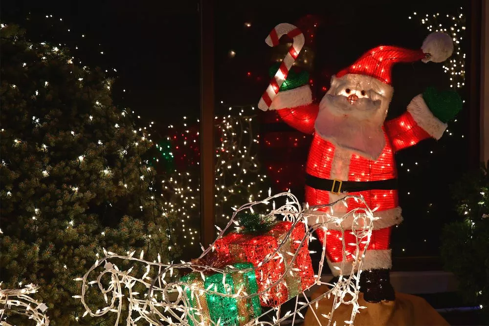 Christmas display with Santa and lights