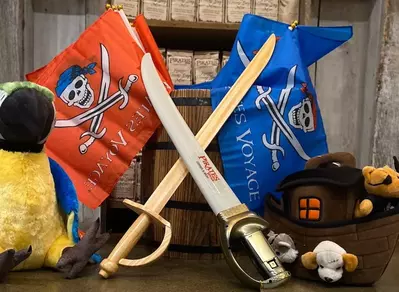 swords and flags in the gift shop