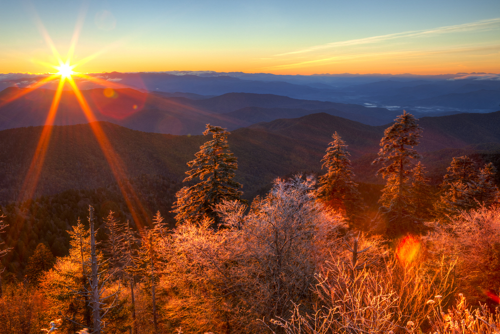 sunrise in the Smoky Mountains during Winter