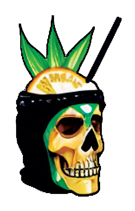 orange cocktail in skull mug