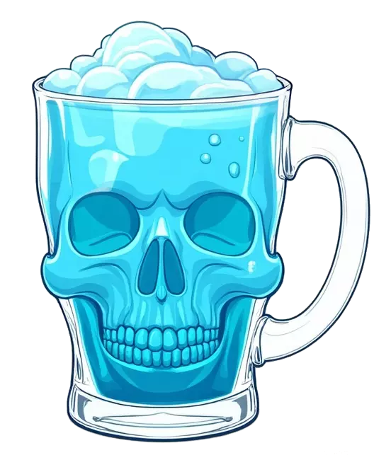 blue cocktail in skull mug